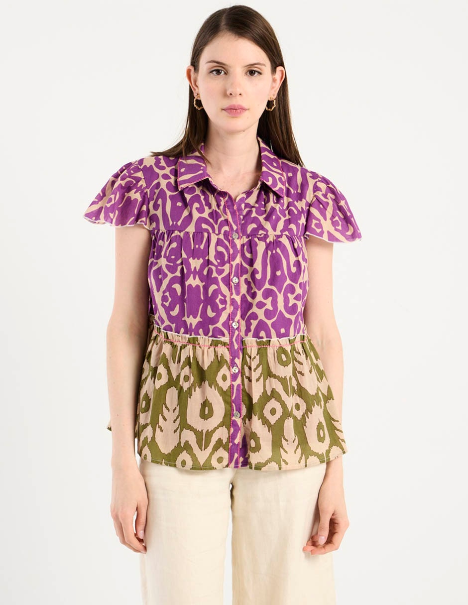 Blusa camisera manga corta para mujer Blusa camisera manga corta para mujer