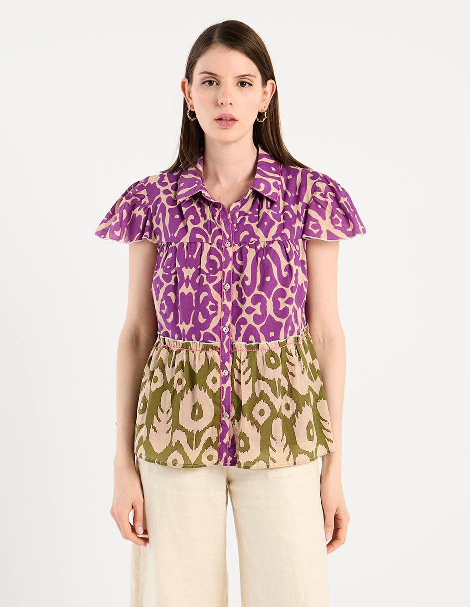Blusa camisera manga corta para mujer 7