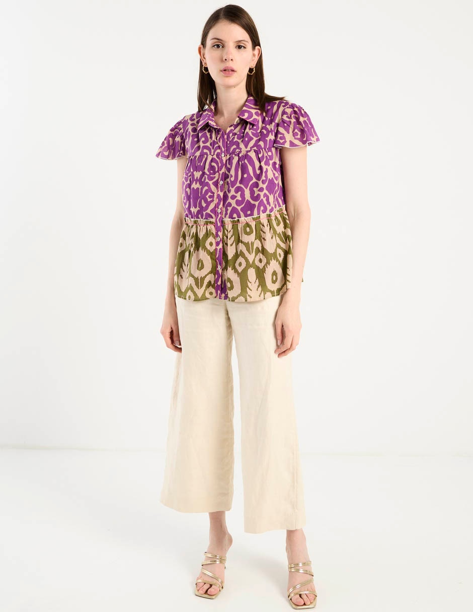 Blusa camisera manga corta para mujer 8