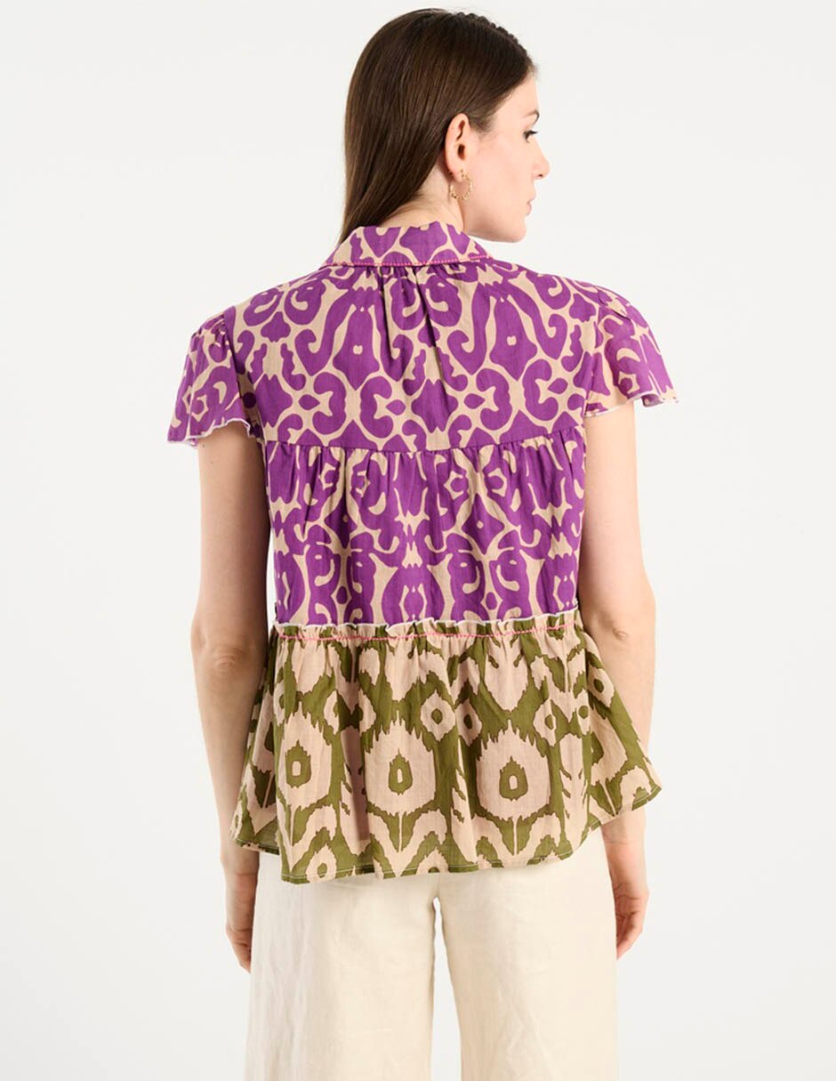 Blusa camisera manga corta para mujer 11