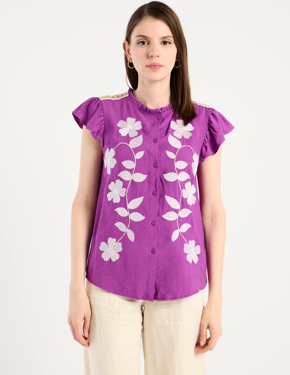 Blusa camisera Charol By October manga corta para mujer 7