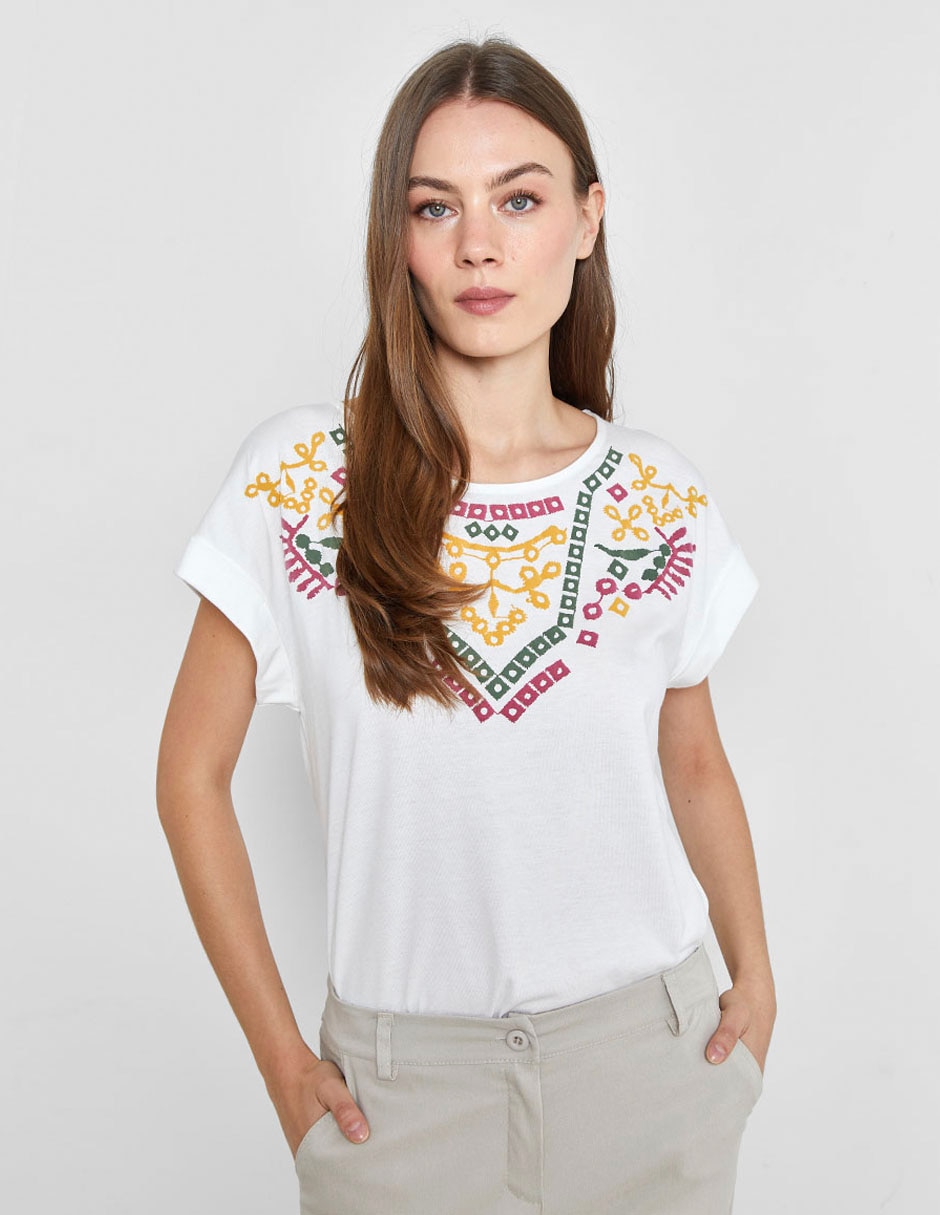 Playera manga corta cuello redondo para mujer 1