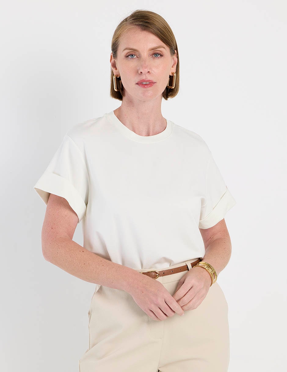 Blusa manga corta cuello redondo para mujer