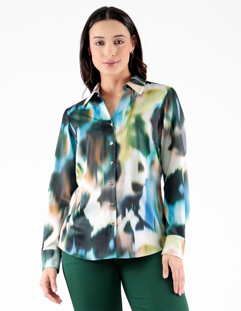 Blusa frescura verde manga larga para mujer Blusa frescura verde manga larga para mujer