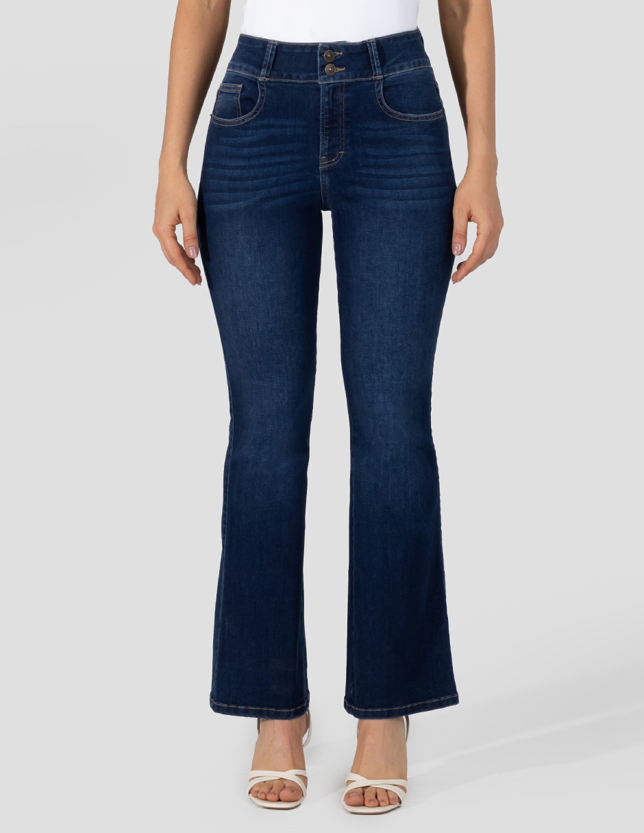 Jeans regular flare corte media cintura para mujer