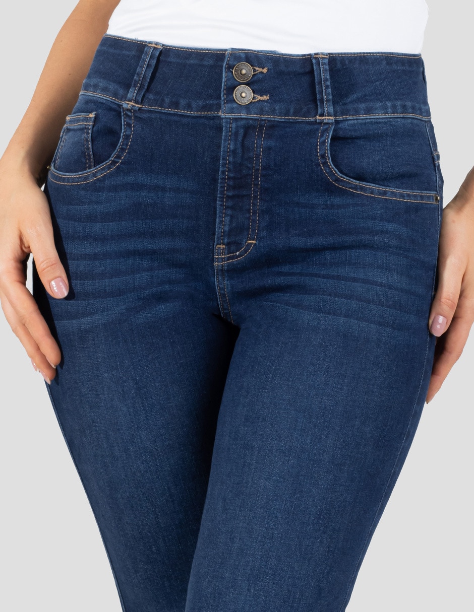 Jeans regular flare corte media cintura para mujer