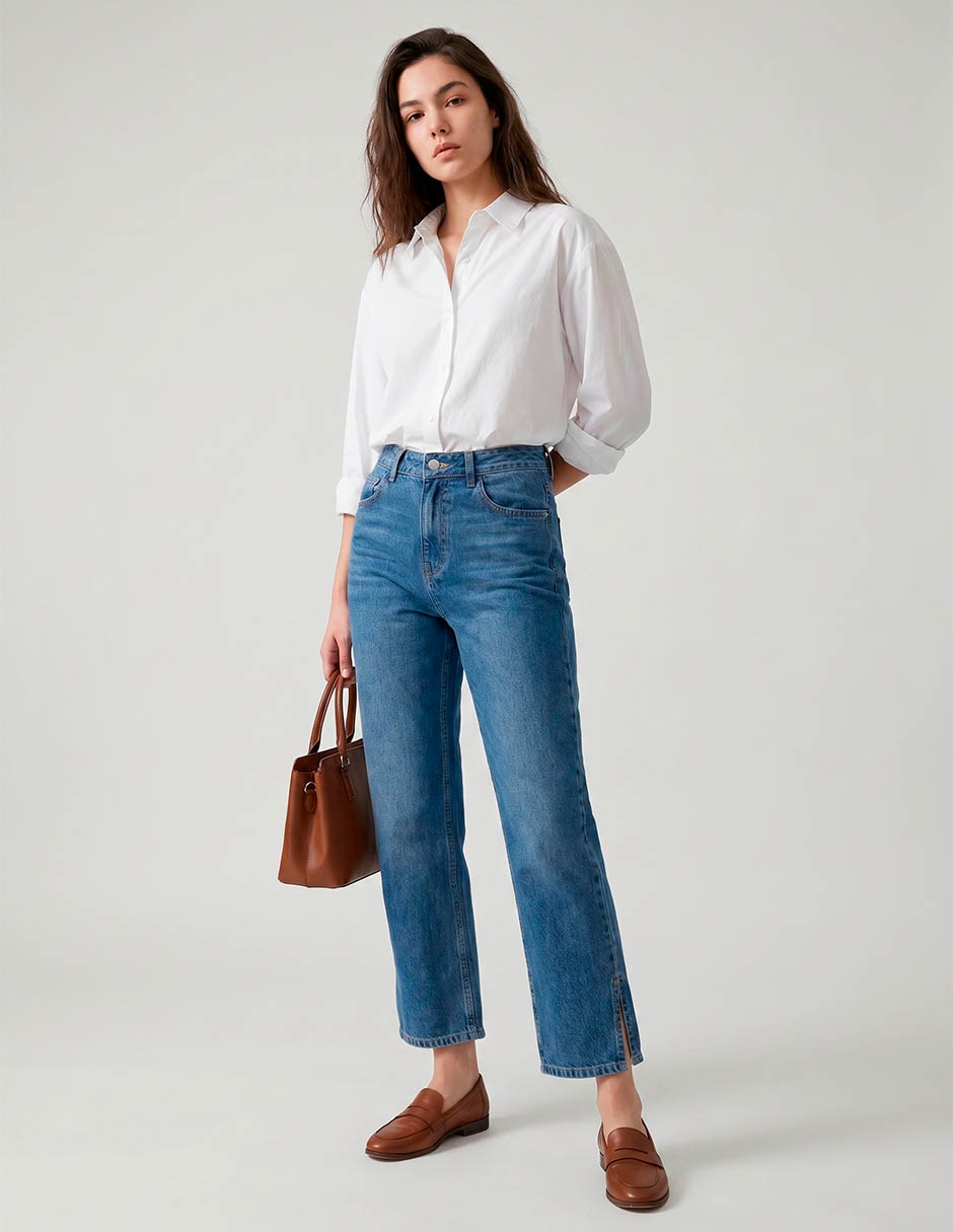 Jeans wide leg corte cintura para mujer Jeans wide leg corte cintura para mujer