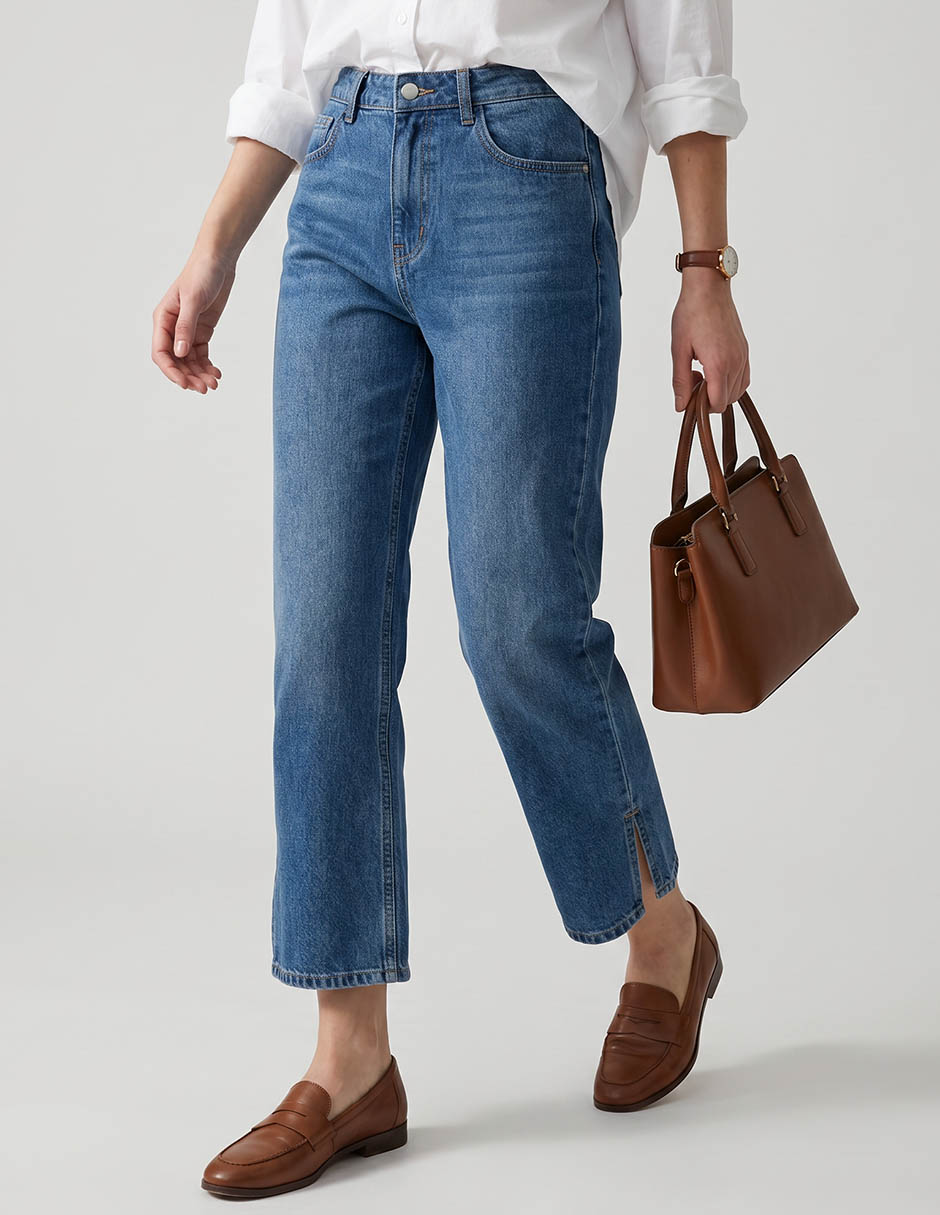 Jeans wide leg oh pomp corte cintura para mujer