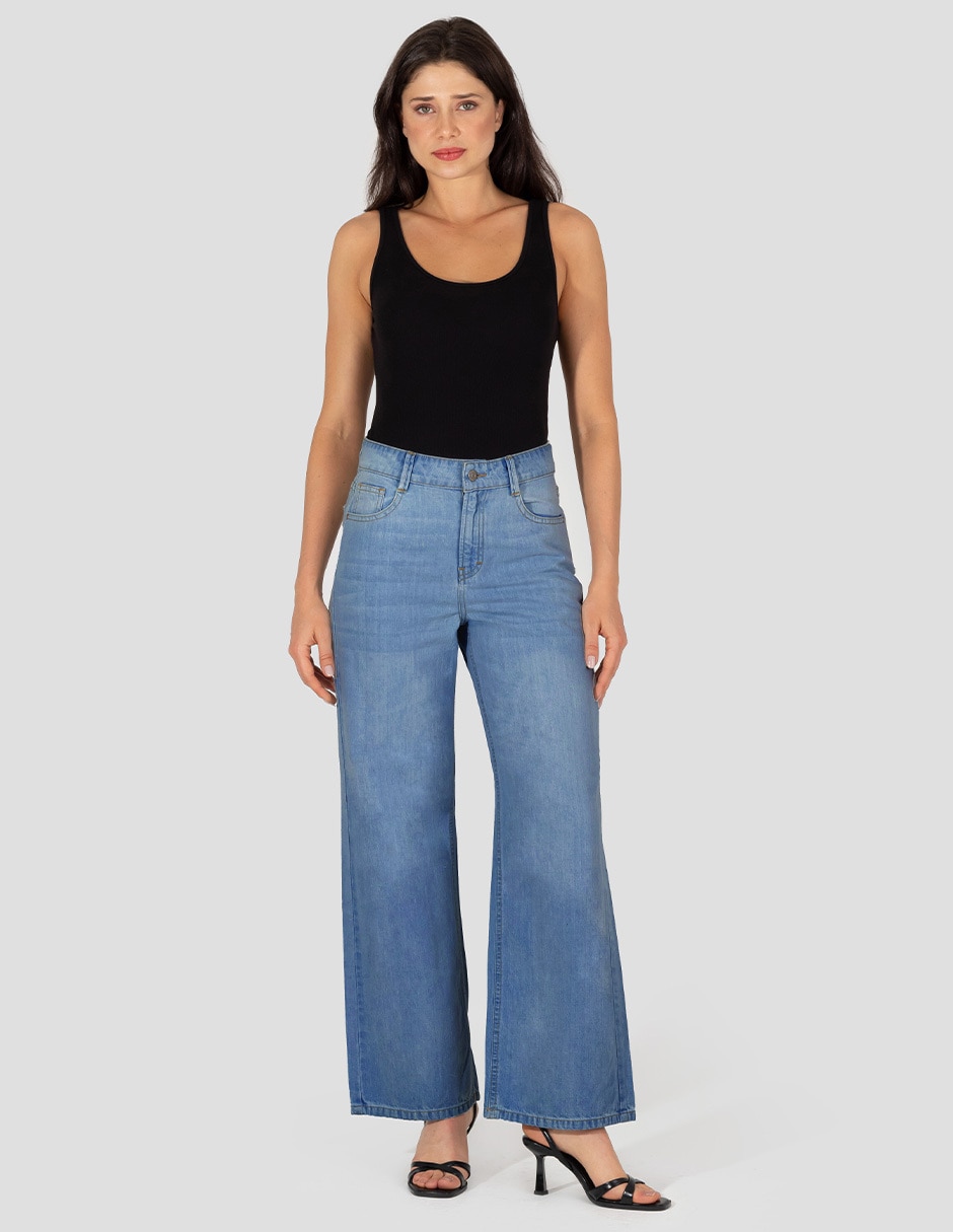 Jeans wide leg corte cintura alta para mujer 3