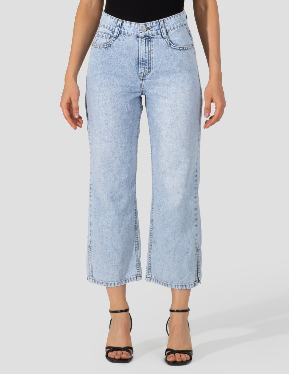 Jeans capri straight corte cintura alta para mujer