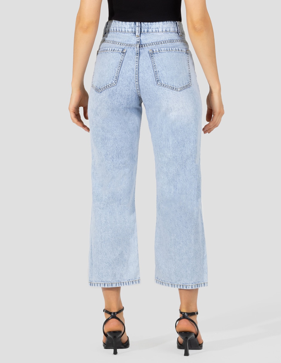 Jeans capri straight corte cintura alta para mujer