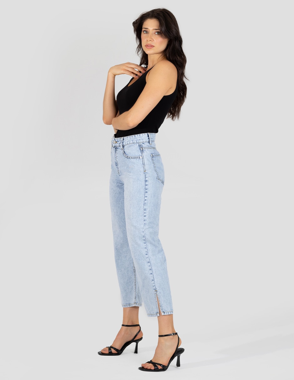 Jeans capri straight corte cintura alta para mujer