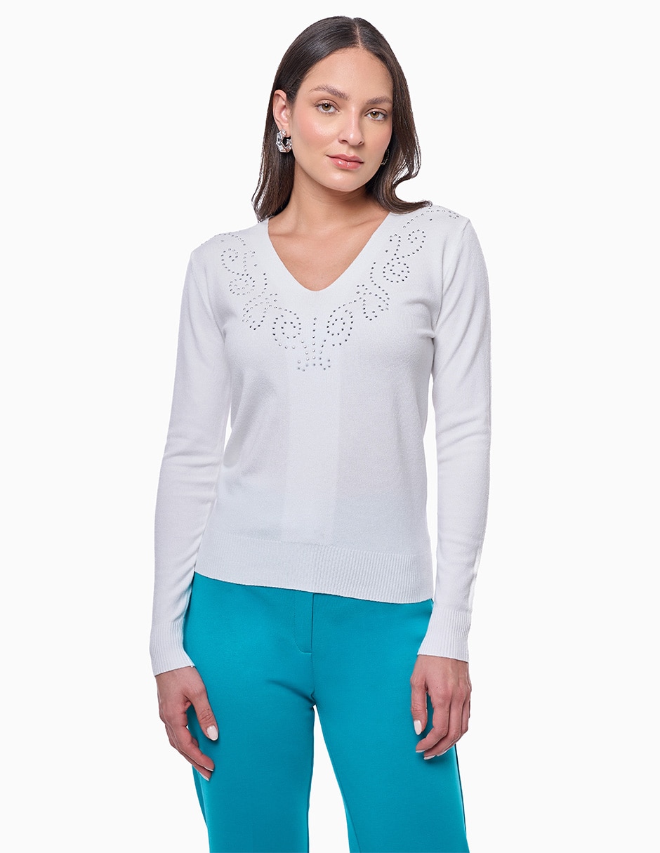 Suéter cuello v para mujer