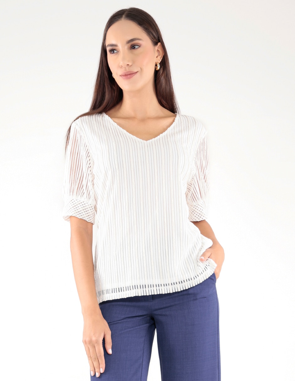 Blusa manga al codo para mujer